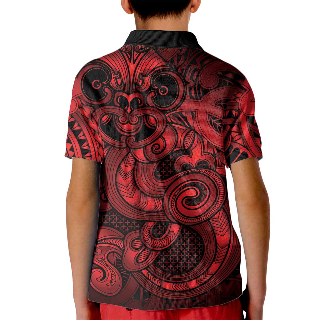 Aotearoa Maori Hei Tiki Kid Polo Shirt Whero Kowhaiwhai Puhoro Motif