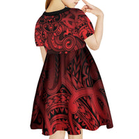 Aotearoa Maori Hei Tiki Kid Short Sleeve Dress Whero Kowhaiwhai Puhoro Motif