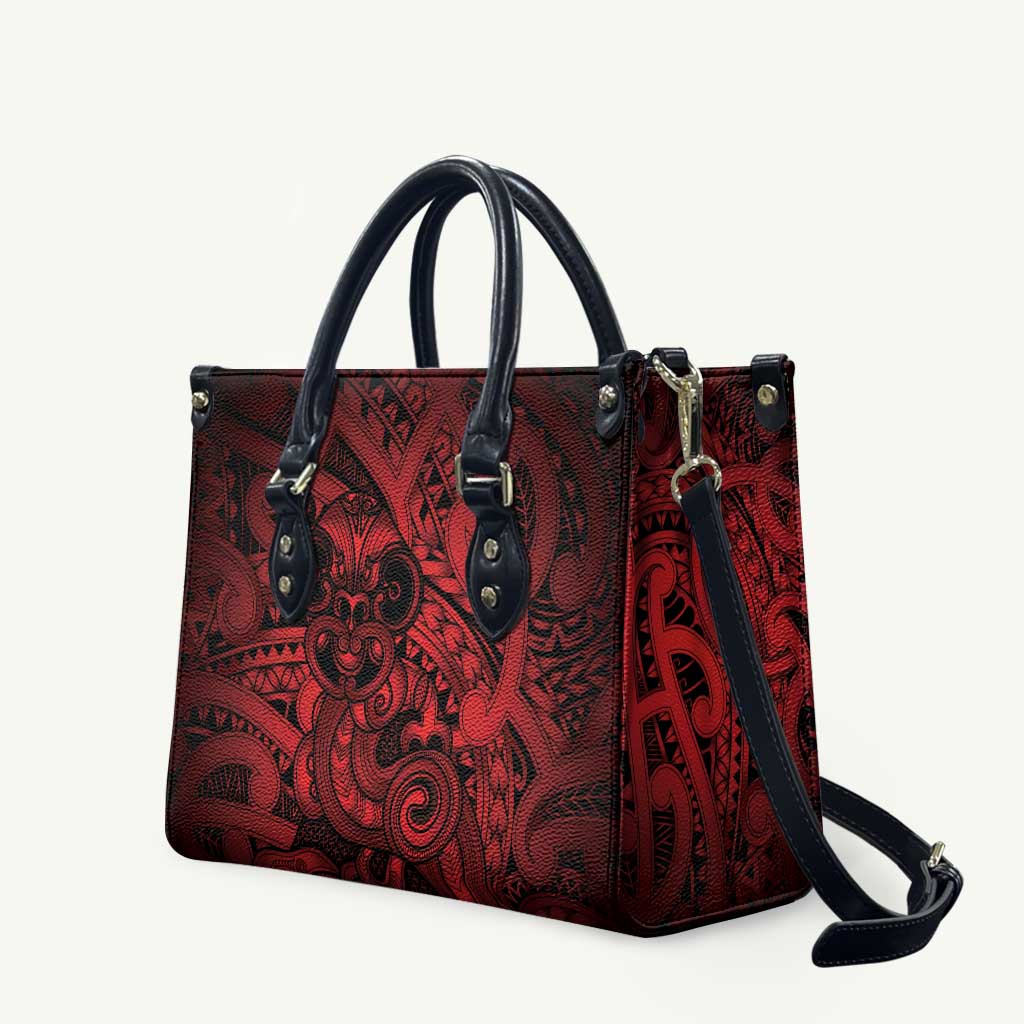 Aotearoa Maori Hei Tiki Leather Bag Whero Kowhaiwhai Puhoro Motif
