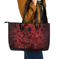Aotearoa Maori Hei Tiki Leather Tote Bag Whero Kowhaiwhai Puhoro Motif