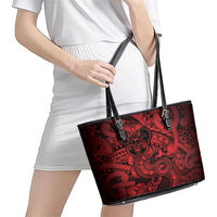 Aotearoa Maori Hei Tiki Leather Tote Bag Whero Kowhaiwhai Puhoro Motif