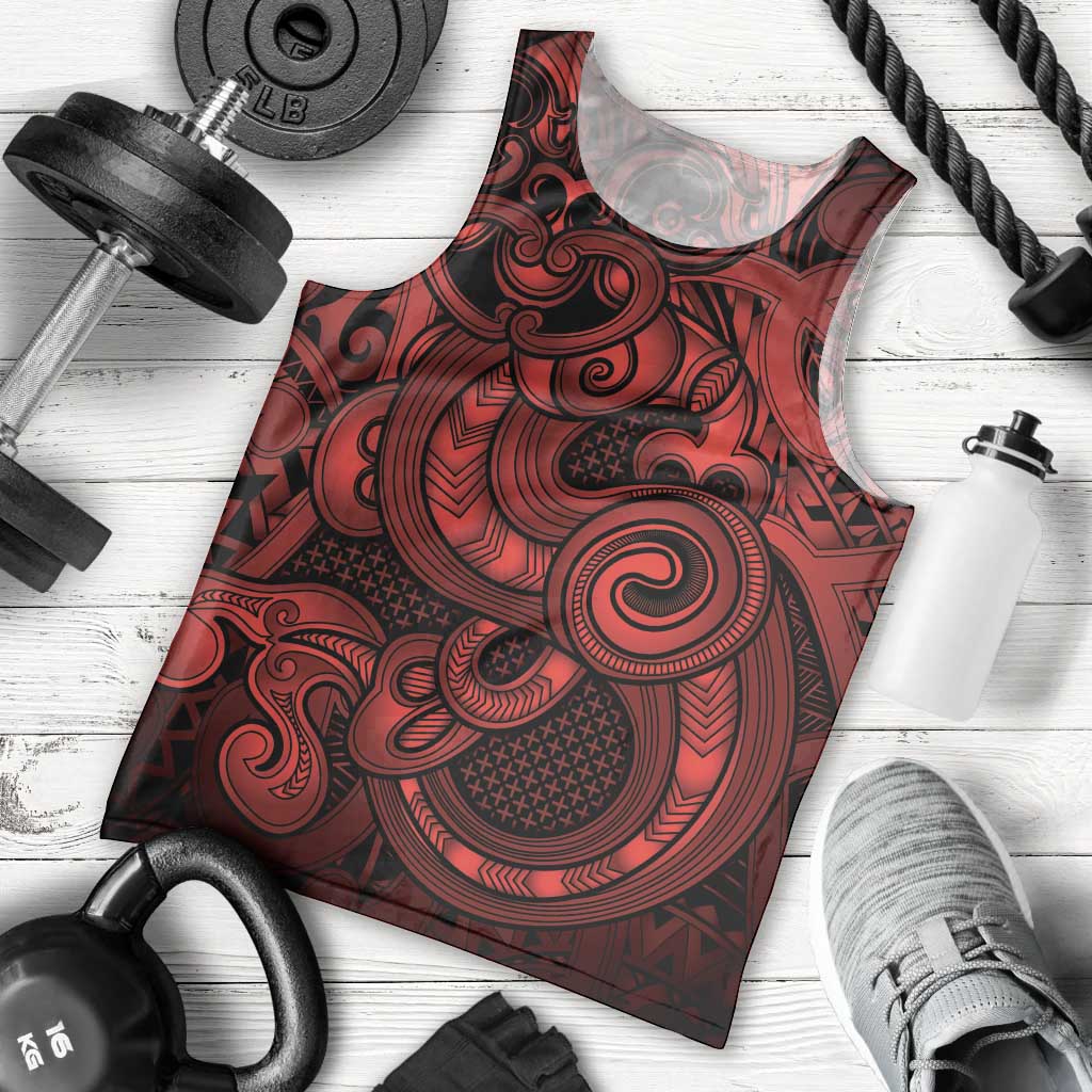 Aotearoa Maori Hei Tiki Men Tank Top Whero Kowhaiwhai Puhoro Motif