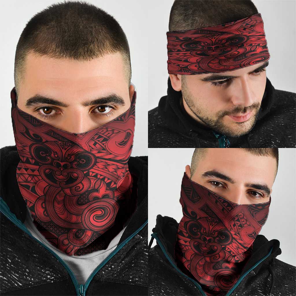 Aotearoa Maori Hei Tiki Neck Gaiter Whero Kowhaiwhai Puhoro Motif