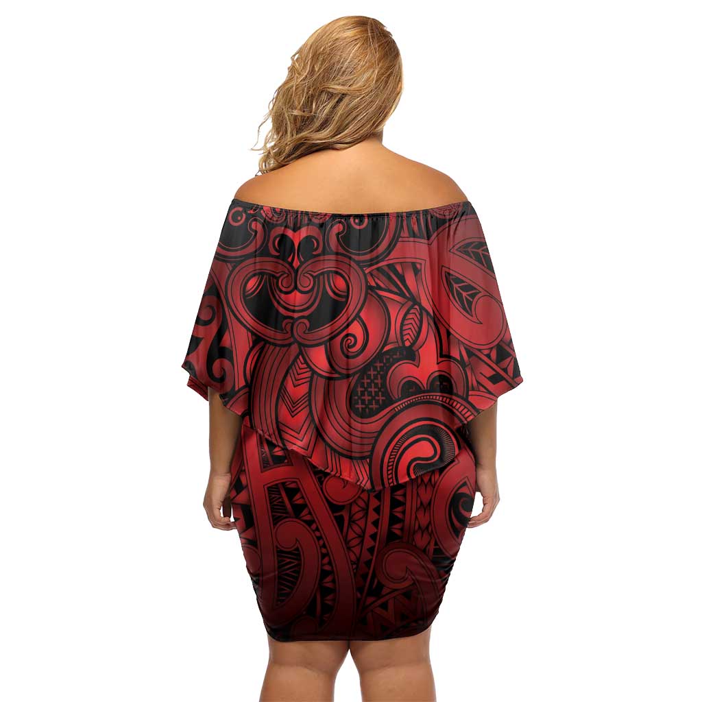 Aotearoa Maori Hei Tiki Off Shoulder Short Dress Whero Kowhaiwhai Puhoro Motif