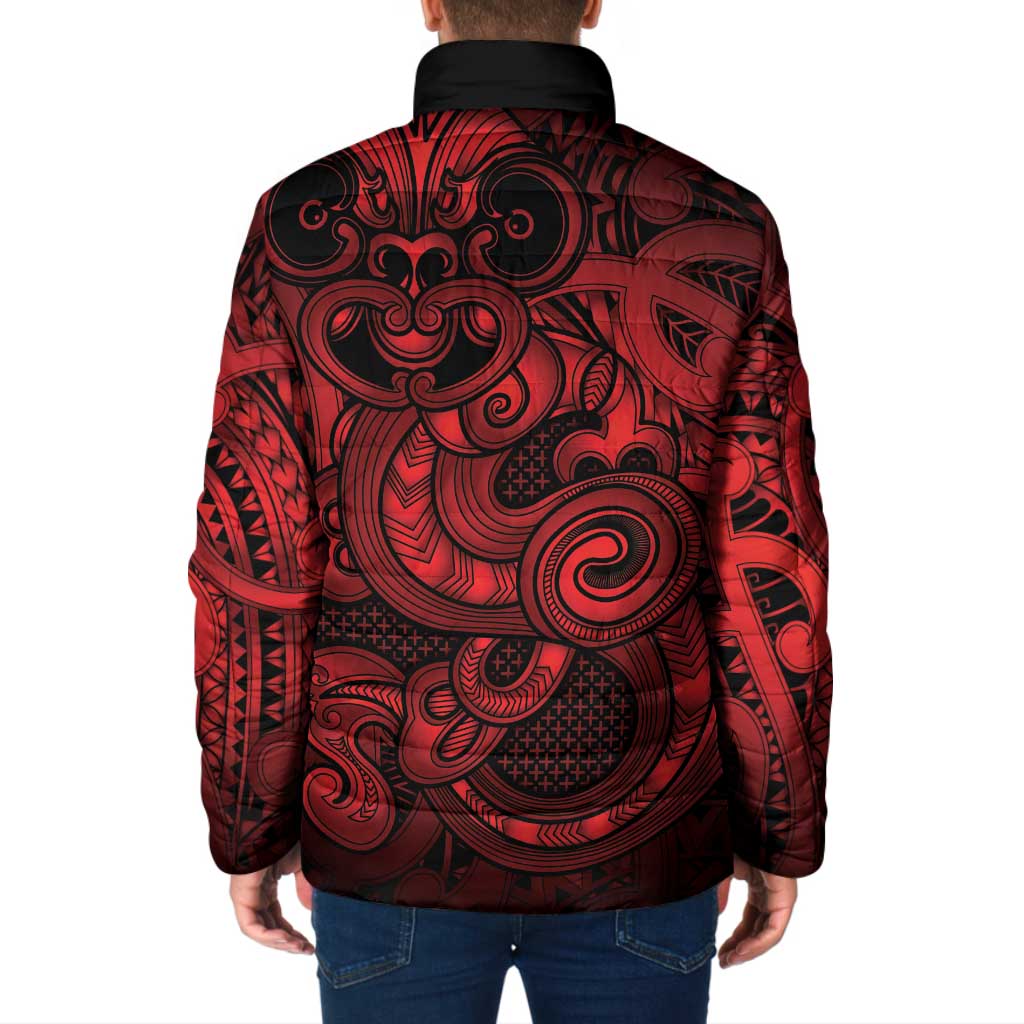 Aotearoa Maori Hei Tiki Padded Jacket Whero Kowhaiwhai Puhoro Motif