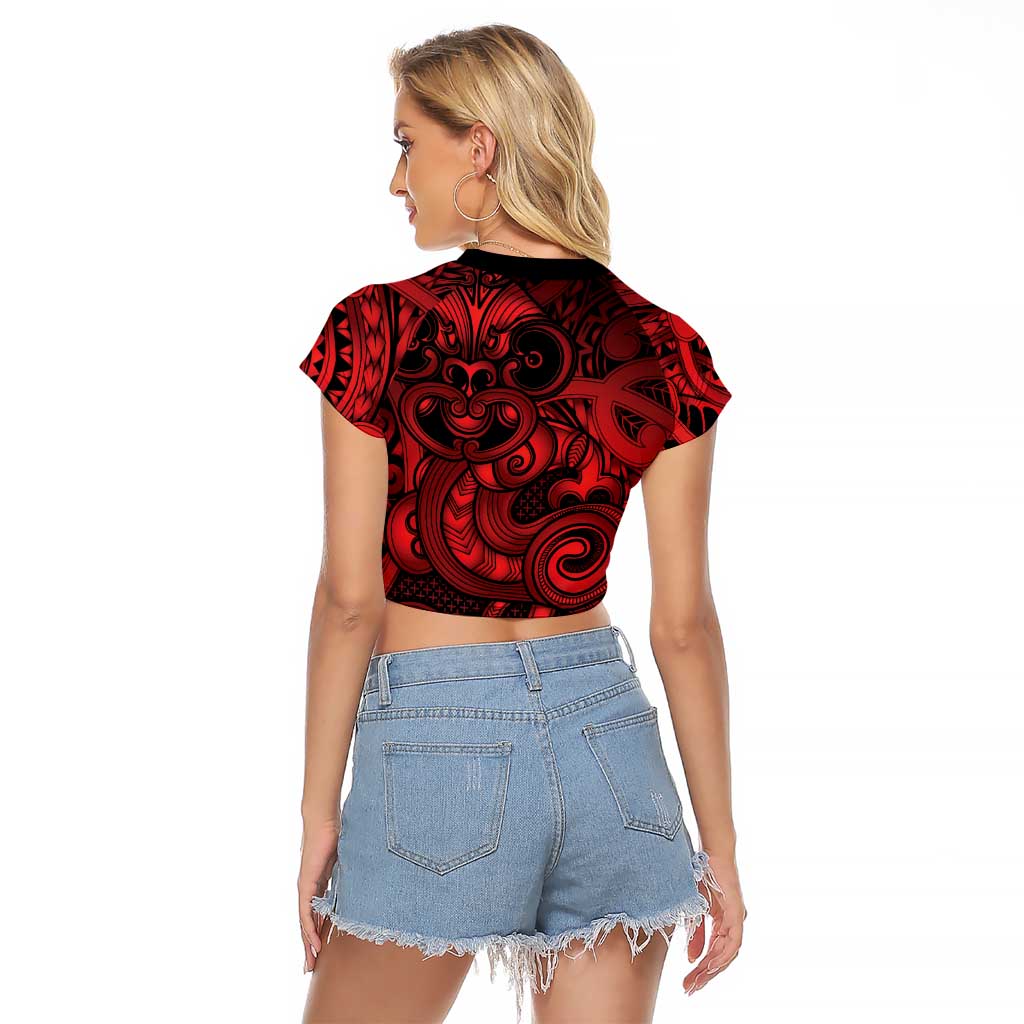 Aotearoa Maori Hei Tiki Raglan Cropped T Shirt Whero Kowhaiwhai Puhoro Motif