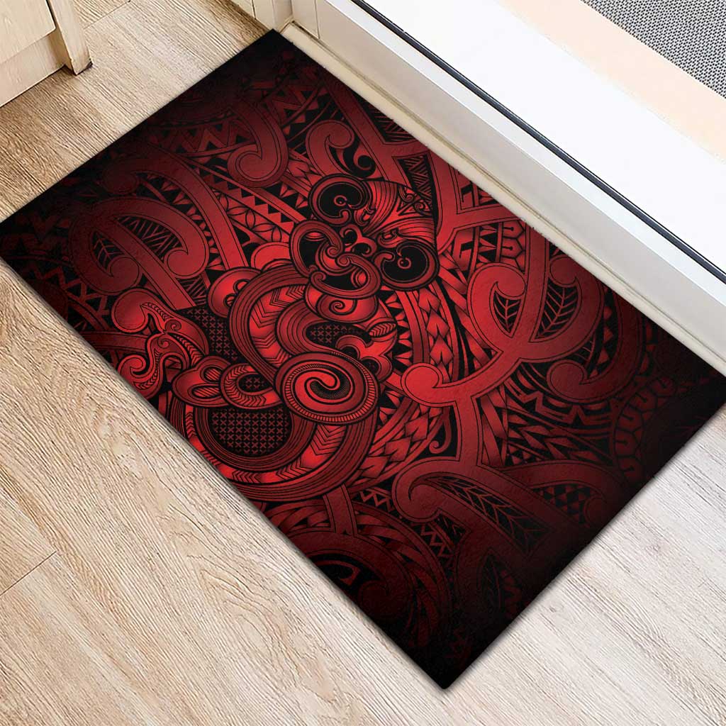 Aotearoa Maori Hei Tiki Rubber Doormat Whero Kowhaiwhai Puhoro Motif