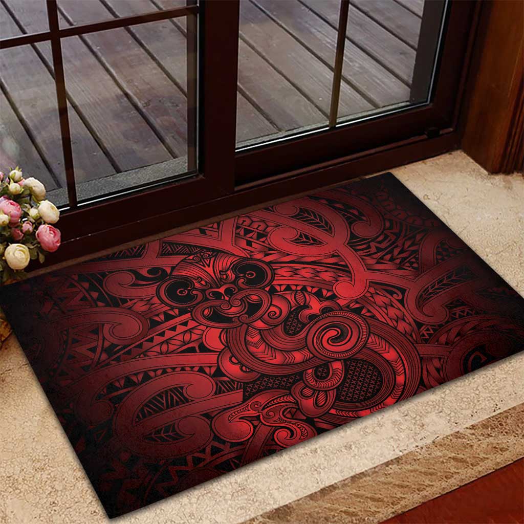 Aotearoa Maori Hei Tiki Rubber Doormat Whero Kowhaiwhai Puhoro Motif
