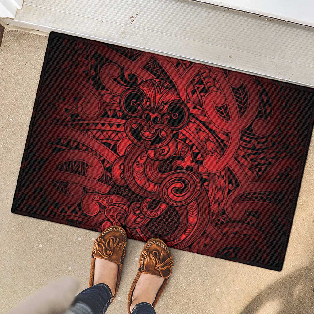 Aotearoa Maori Hei Tiki Rubber Doormat Whero Kowhaiwhai Puhoro Motif