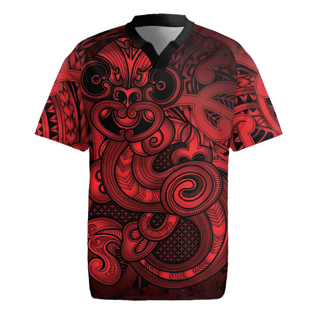 Aotearoa Maori Hei Tiki Rugby Jersey Whero Kowhaiwhai Puhoro Motif