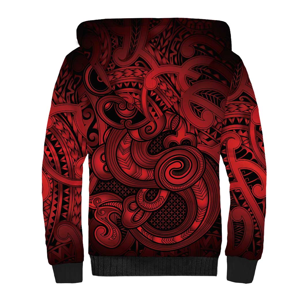 Aotearoa Maori Hei Tiki Sherpa Hoodie Whero Kowhaiwhai Puhoro Motif LT9 - Polynesian Pride