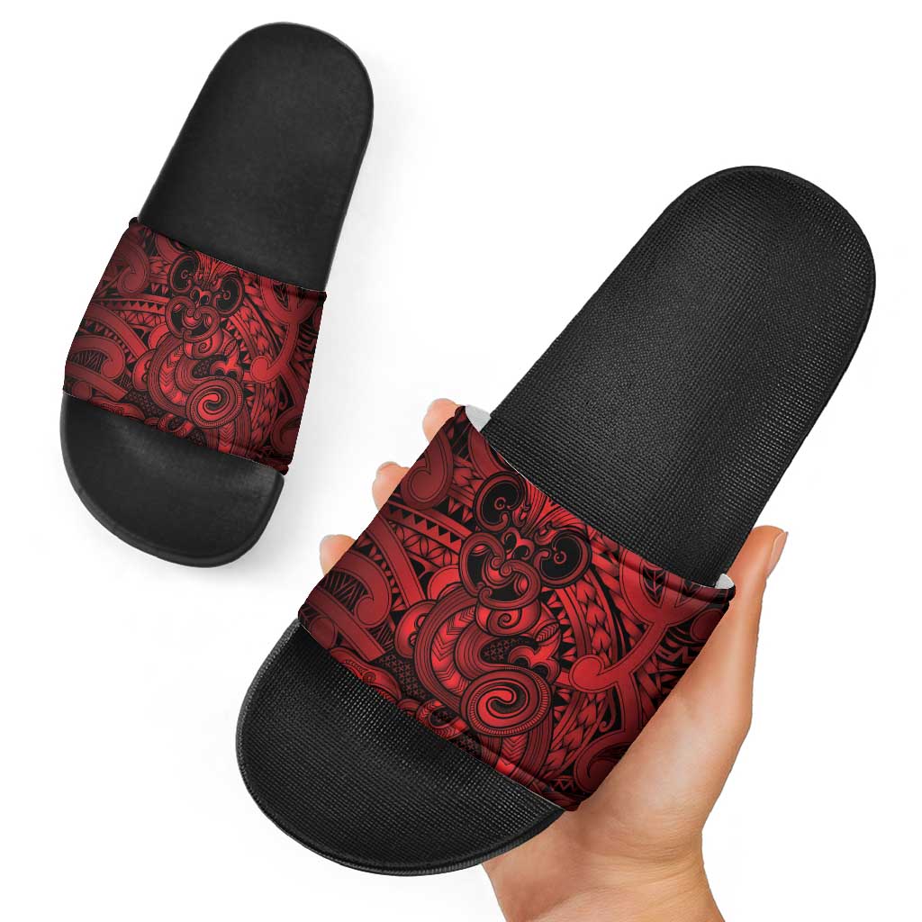 Aotearoa Maori Hei Tiki Slide Sandals Whero Kowhaiwhai Puhoro Motif
