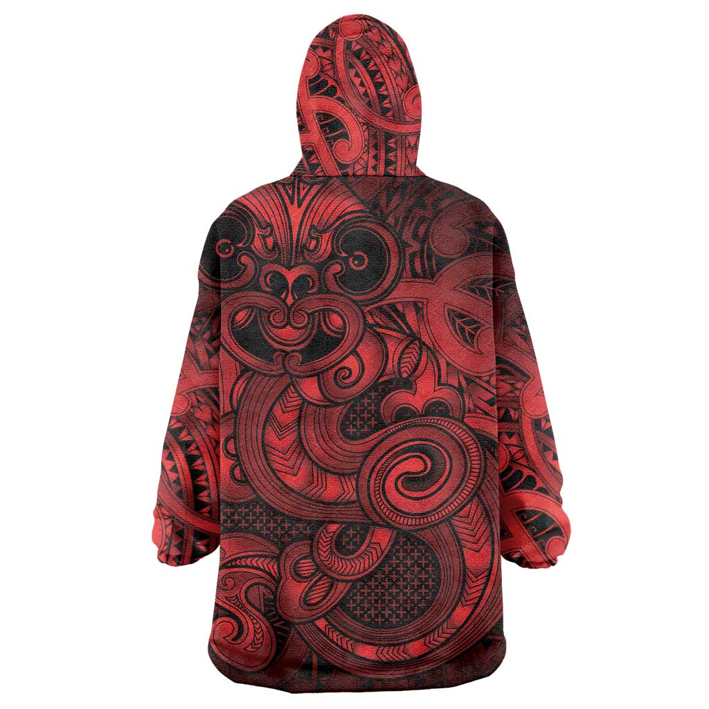 Aotearoa Maori Hei Tiki Wearable Blanket Hoodie Whero Kowhaiwhai Puhoro Motif LT9 - Polynesian Pride