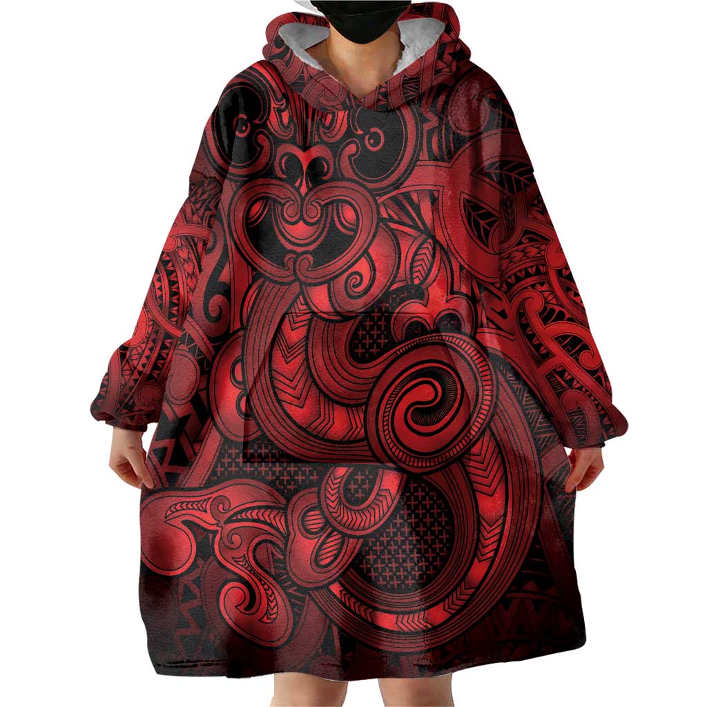 Aotearoa Maori Hei Tiki Wearable Blanket Hoodie Whero Kowhaiwhai Puhoro Motif LT9 - Polynesian Pride