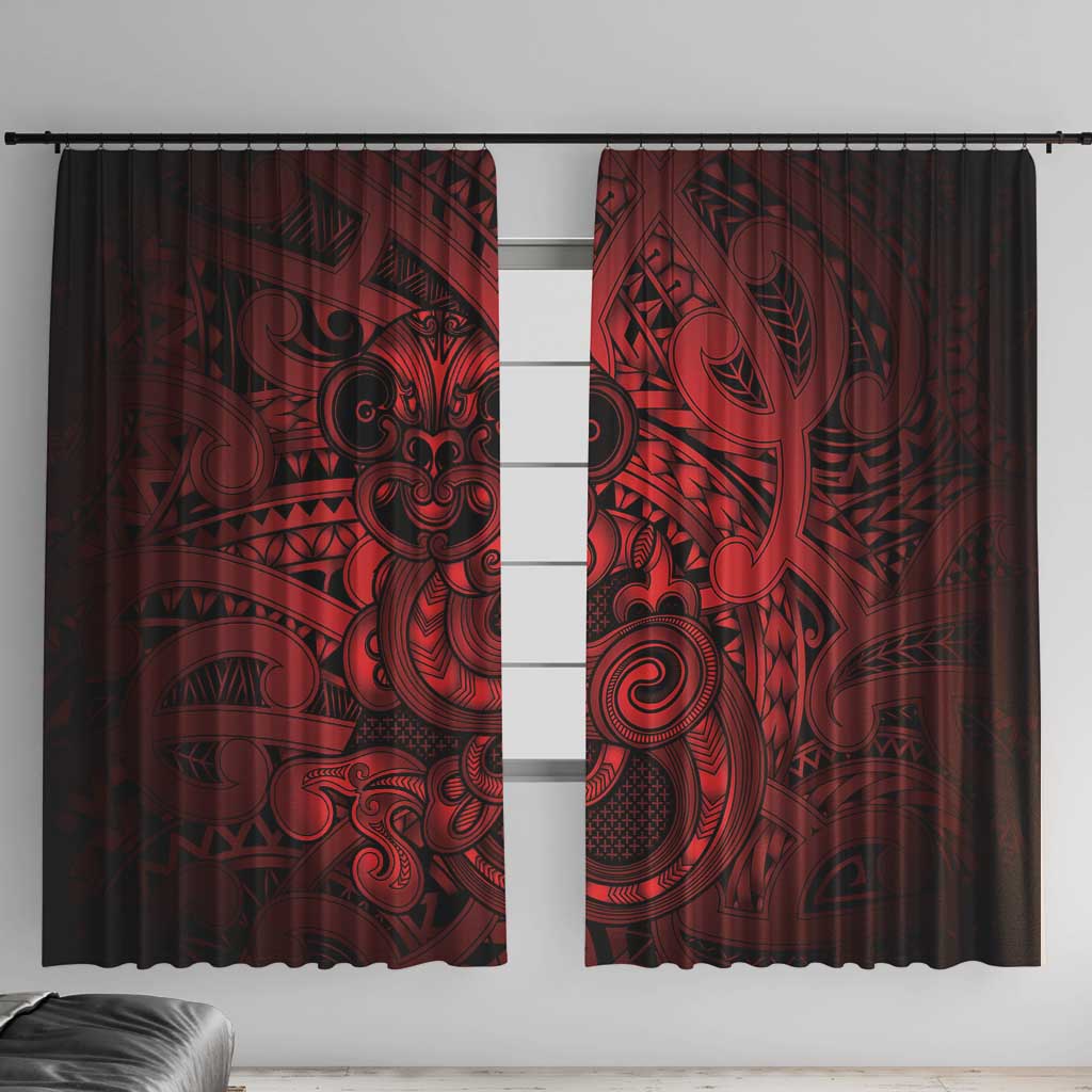 Aotearoa Maori Hei Tiki Window Curtain Whero Kowhaiwhai Puhoro Motif