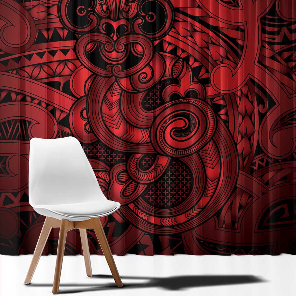 Aotearoa Maori Hei Tiki Window Curtain Whero Kowhaiwhai Puhoro Motif