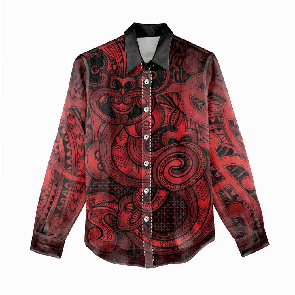 Aotearoa Maori Hei Tiki Women Casual Shirt Whero Kowhaiwhai Puhoro Motif LT9 - Polynesian Pride