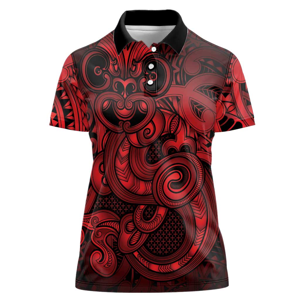 Aotearoa Maori Hei Tiki Women Polo Shirt Whero Kowhaiwhai Puhoro Motif LT9 Female Red - Polynesian Pride