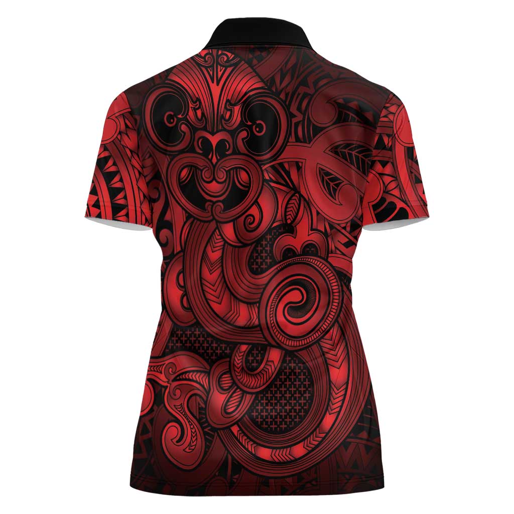 Aotearoa Maori Hei Tiki Women Polo Shirt Whero Kowhaiwhai Puhoro Motif LT9 - Polynesian Pride