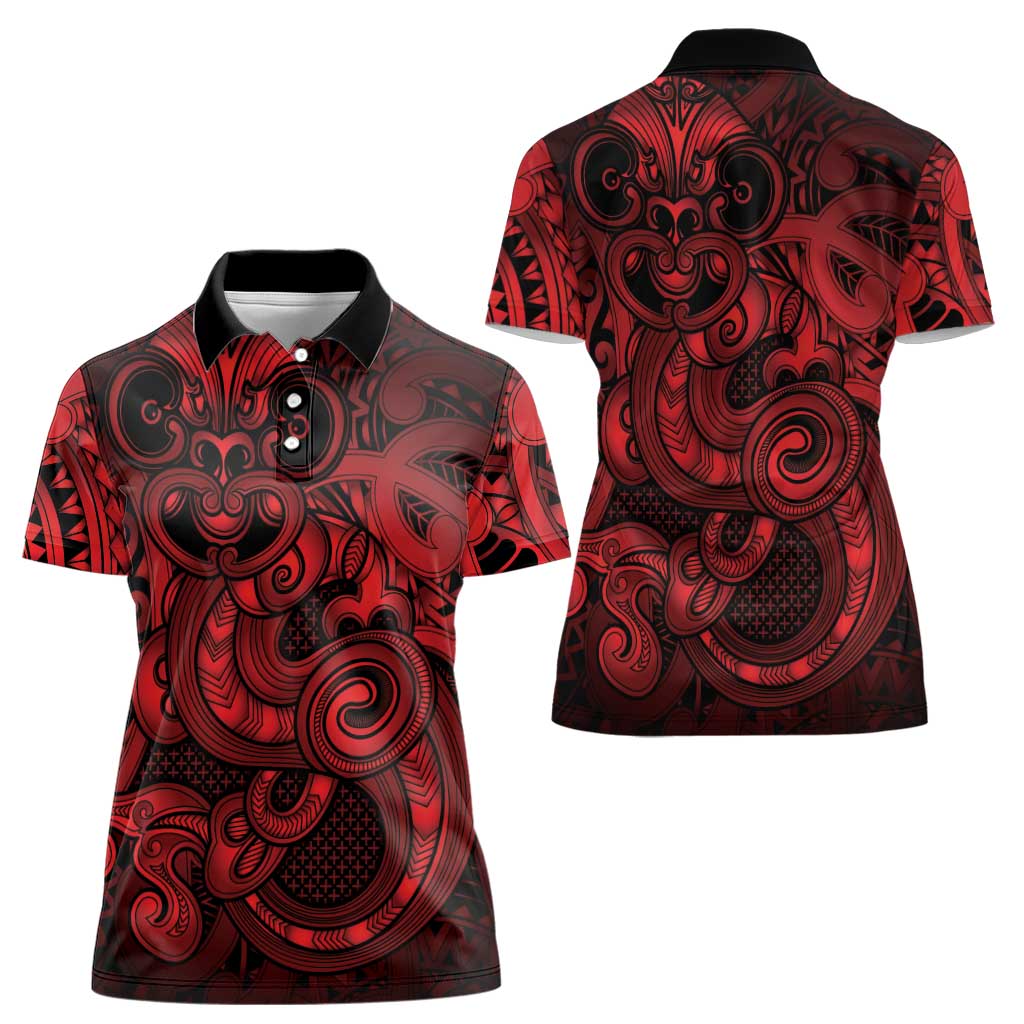 Aotearoa Maori Hei Tiki Women Polo Shirt Whero Kowhaiwhai Puhoro Motif LT9 - Polynesian Pride