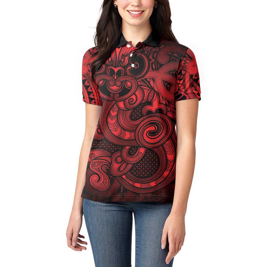 Aotearoa Maori Hei Tiki Women Polo Shirt Whero Kowhaiwhai Puhoro Motif LT9 - Polynesian Pride