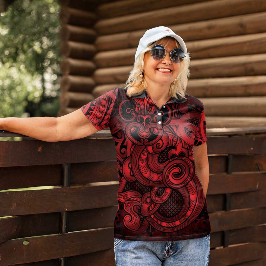 Aotearoa Maori Hei Tiki Women Polo Shirt Whero Kowhaiwhai Puhoro Motif LT9 - Polynesian Pride