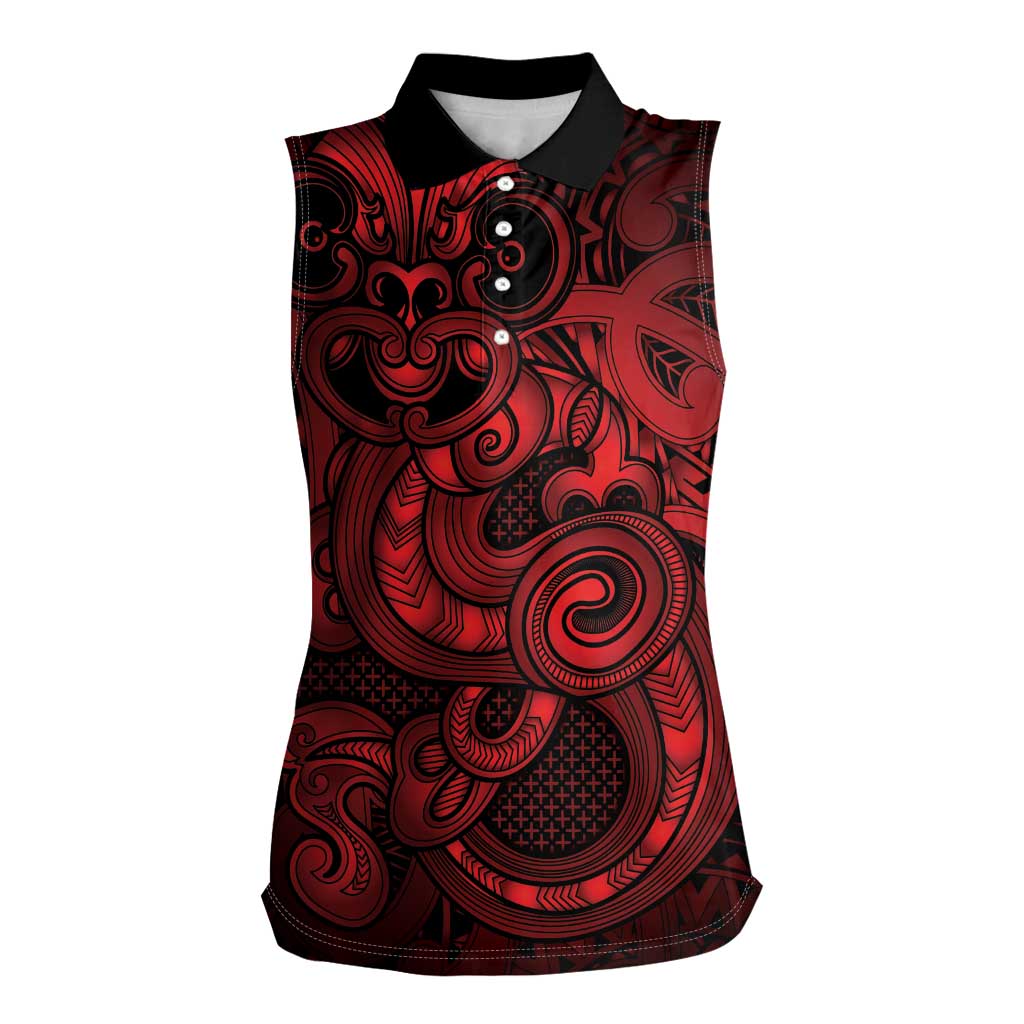 Aotearoa Maori Hei Tiki Women Sleeveless Polo Shirt Whero Kowhaiwhai Puhoro Motif
