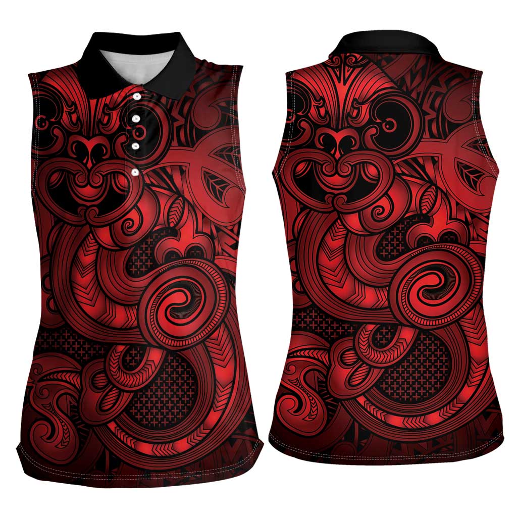 Aotearoa Maori Hei Tiki Women Sleeveless Polo Shirt Whero Kowhaiwhai Puhoro Motif LT9 - Polynesian Pride