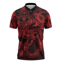 Aotearoa Maori Hei Tiki Zipper Polo Shirt Whero Kowhaiwhai Puhoro Motif LT9 Red - Polynesian Pride