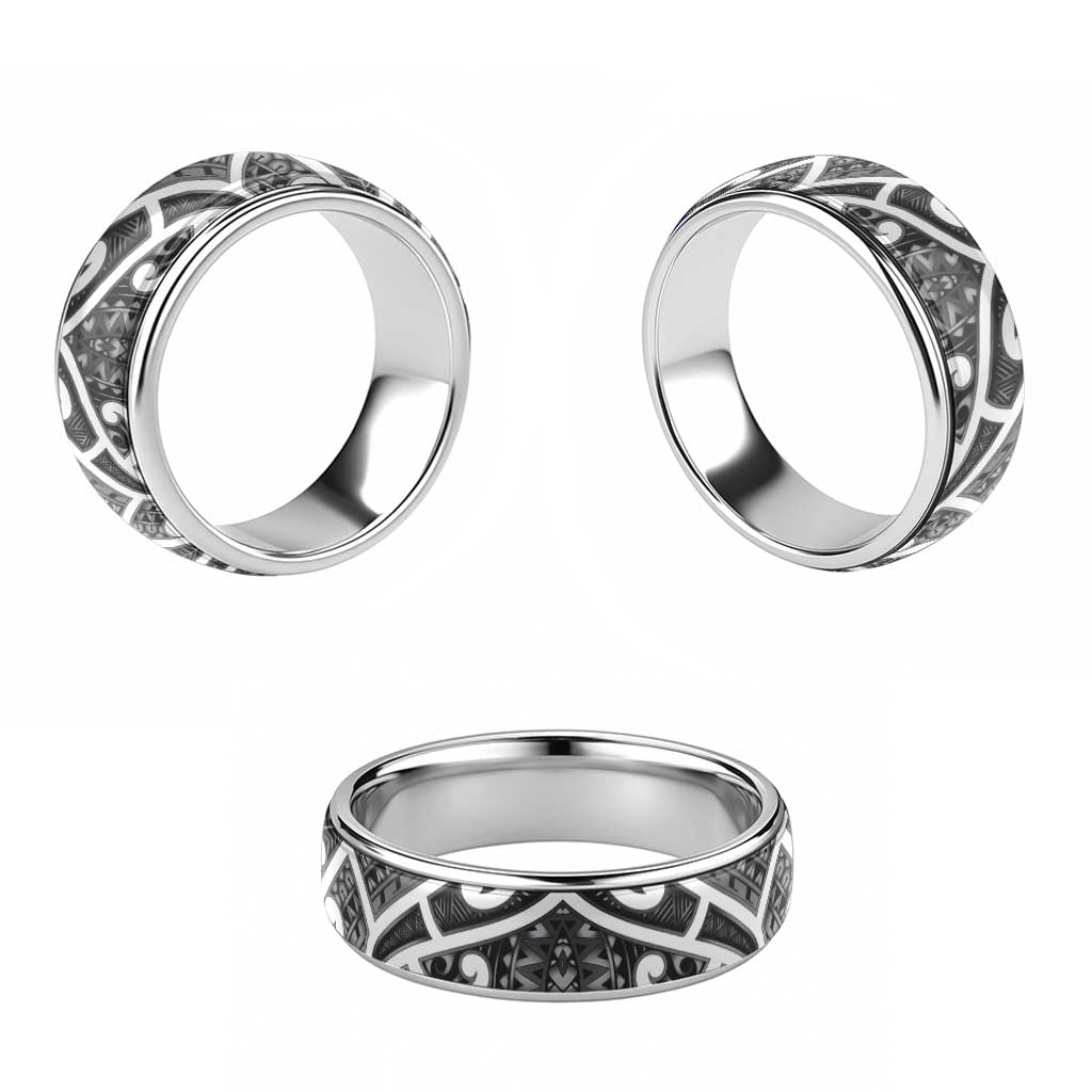 Aotearoa Maori Kowhaiwhai Classic Ring Kiwikiwi Puhoro and Patiki