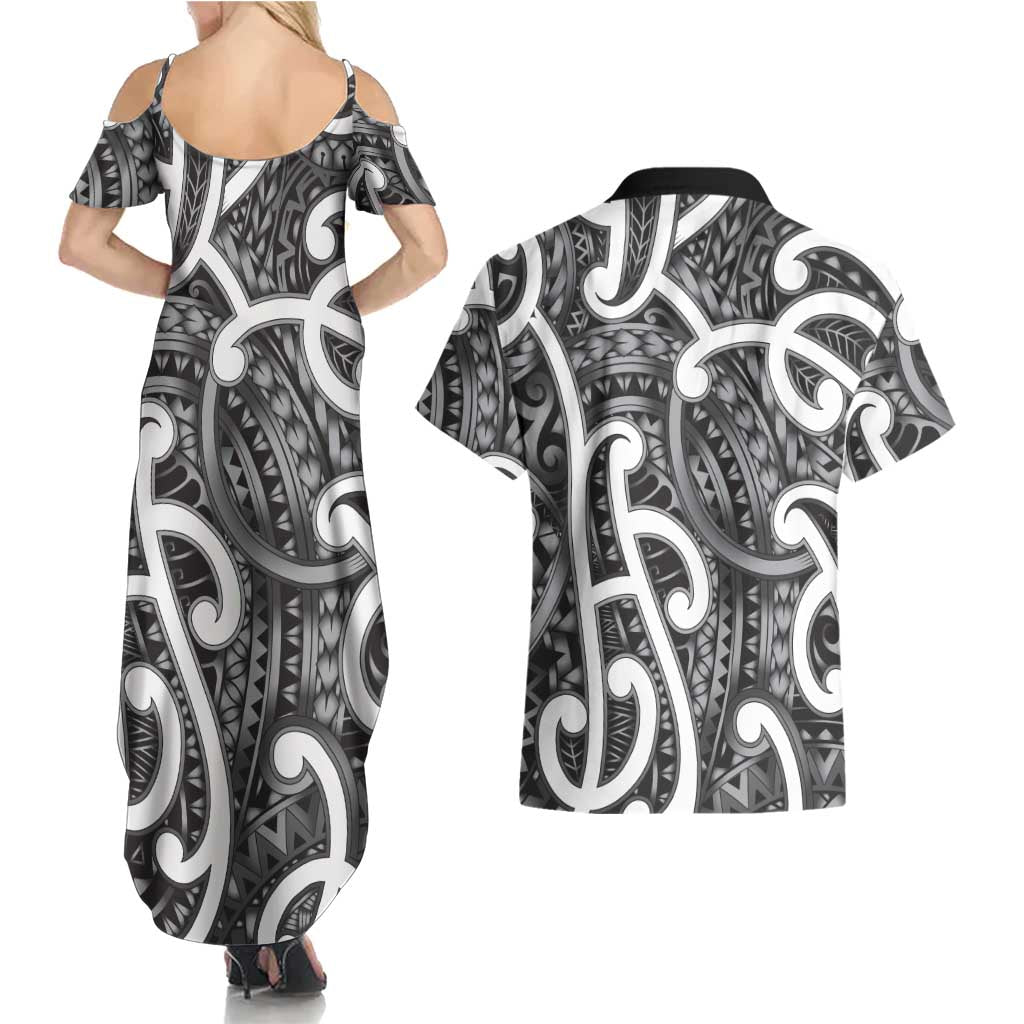 Aotearoa Maori Kowhaiwhai Couples Matching Summer Maxi Dress and Hawaiian Shirt Kiwikiwi Puhoro and Patiki LT9 - Polynesian Pride
