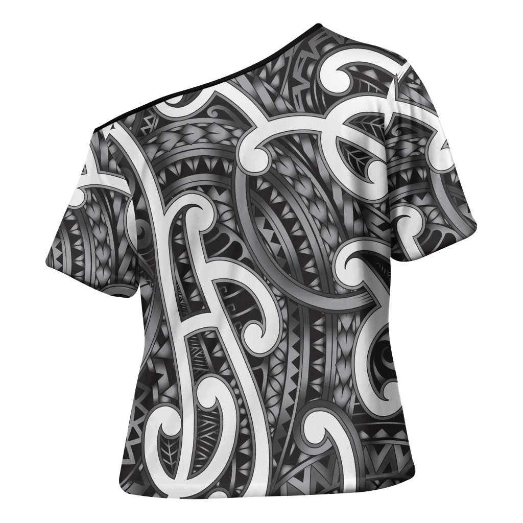 Aotearoa Maori Kowhaiwhai Cross Shoulder Shirt Kiwikiwi Puhoro and Patiki