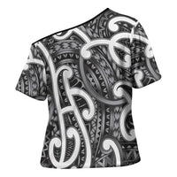 Aotearoa Maori Kowhaiwhai Cross Shoulder Shirt Kiwikiwi Puhoro and Patiki