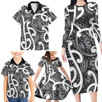 Aotearoa Maori Kowhaiwhai Family Matching Long Sleeve Bodycon Dress and Hawaiian Shirt Kiwikiwi Puhoro and Patiki LT9 - Polynesian Pride
