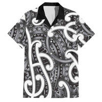 Aotearoa Maori Kowhaiwhai Family Matching Off The Shoulder Long Sleeve Dress and Hawaiian Shirt Kiwikiwi Puhoro and Patiki LT9 Dad's Shirt - Short Sleeve Grey - Polynesian Pride