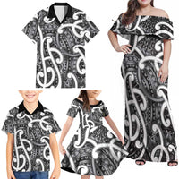 Aotearoa Maori Kowhaiwhai Family Matching Off Shoulder Maxi Dress and Hawaiian Shirt Kiwikiwi Puhoro and Patiki LT9 - Polynesian Pride