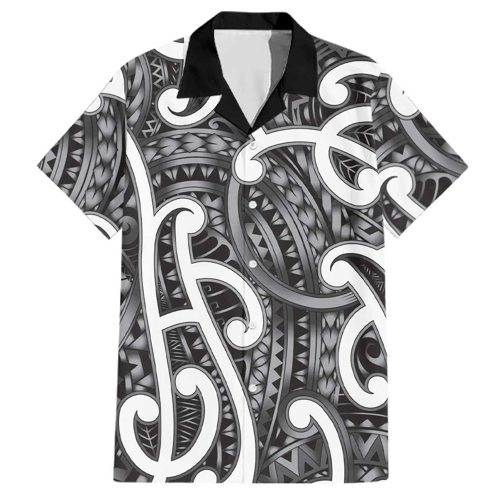Aotearoa Maori Kowhaiwhai Family Matching Off Shoulder Short Dress and Hawaiian Shirt Kiwikiwi Puhoro and Patiki LT9 Dad's Shirt - Short Sleeve Grey - Polynesian Pride