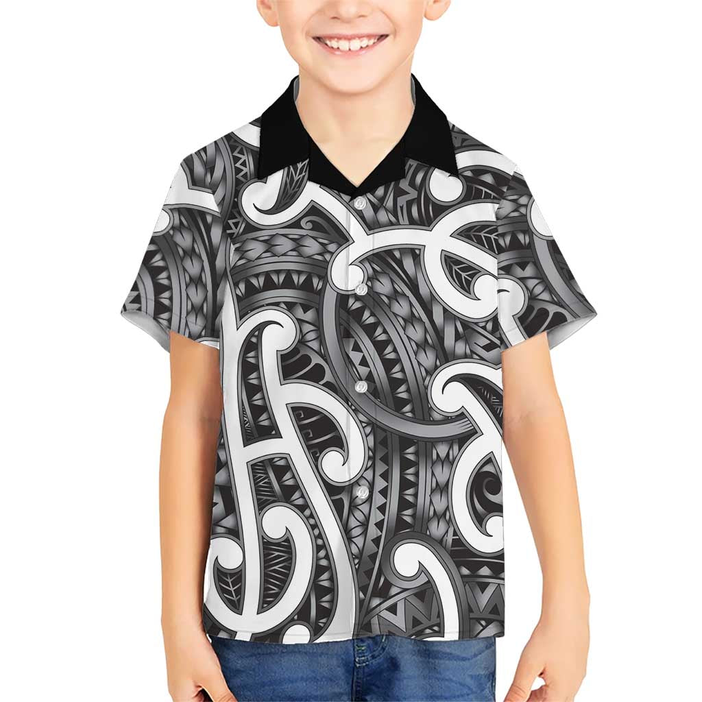 Aotearoa Maori Kowhaiwhai Family Matching Summer Maxi Dress and Hawaiian Shirt Kiwikiwi Puhoro and Patiki LT9 Son's Shirt Grey - Polynesian Pride