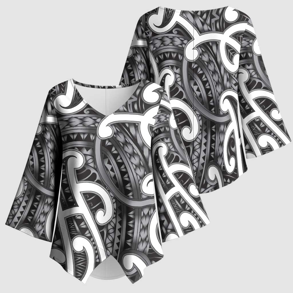 Aotearoa Maori Kowhaiwhai Kimono Sleeve Blouse Kiwikiwi Puhoro and Patiki