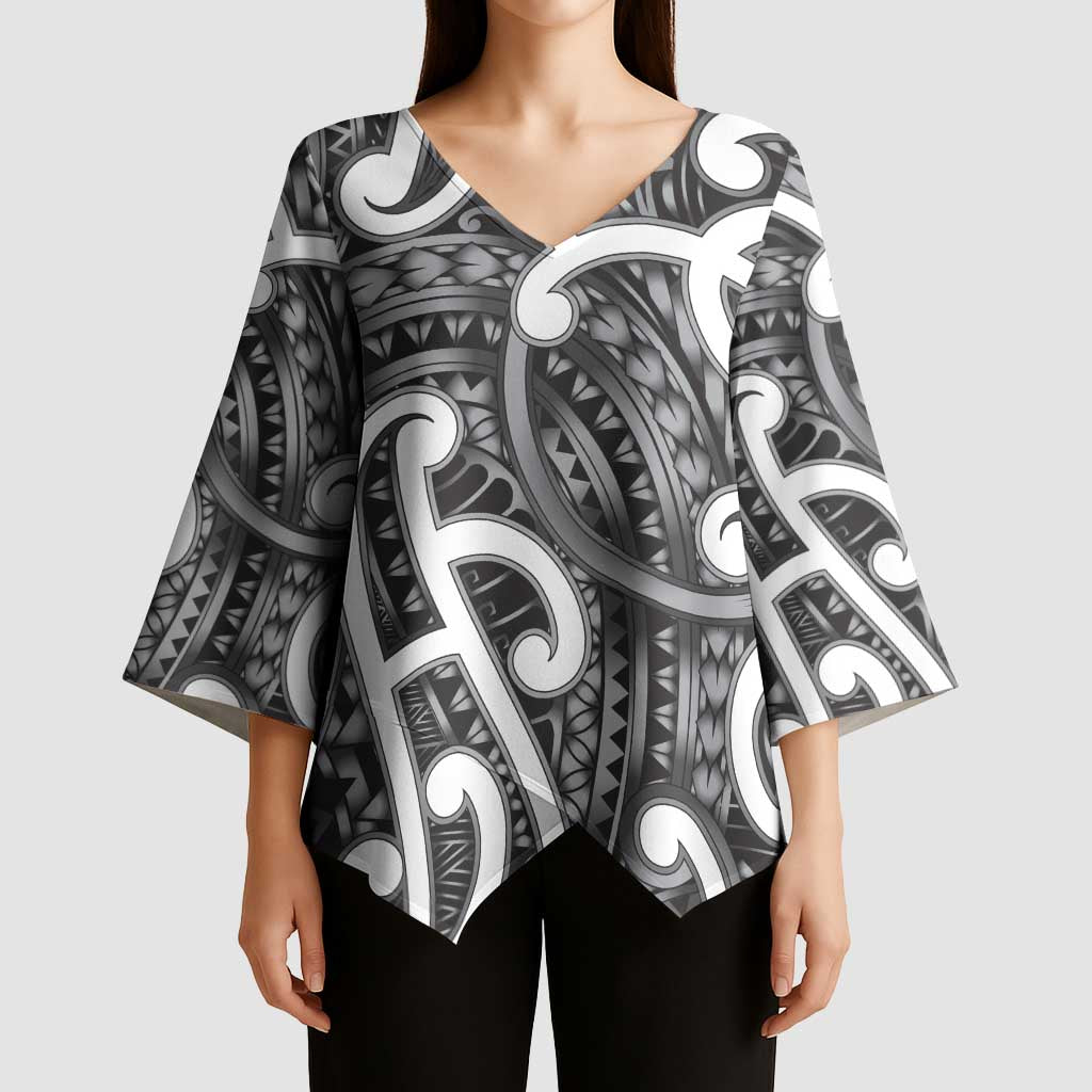 Aotearoa Maori Kowhaiwhai Kimono Sleeve Blouse Kiwikiwi Puhoro and Patiki