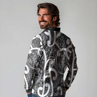 Aotearoa Maori Kowhaiwhai Long Sleeve Polo Shirt Kiwikiwi Puhoro and Patiki