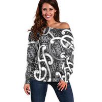 Aotearoa Maori Kowhaiwhai Off Shoulder Sweater Kiwikiwi Puhoro and Patiki