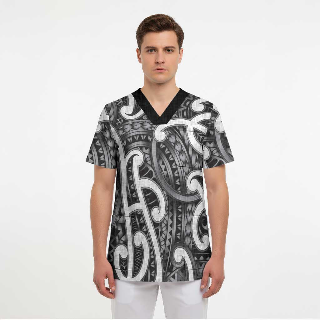 Aotearoa Maori Kowhaiwhai Scrub Top Kiwikiwi Puhoro and Patiki