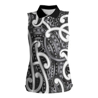 Aotearoa Maori Kowhaiwhai Women Sleeveless Polo Shirt Kiwikiwi Puhoro and Patiki LT9 Female Grey - Polynesian Pride