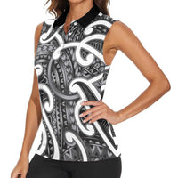 Aotearoa Maori Kowhaiwhai Women Sleeveless Polo Shirt Kiwikiwi Puhoro and Patiki LT9 - Polynesian Pride