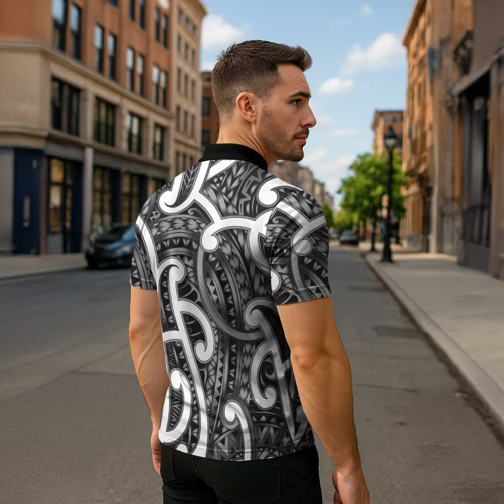 Aotearoa Maori Kowhaiwhai Zipper Polo Shirt Kiwikiwi Puhoro and Patiki