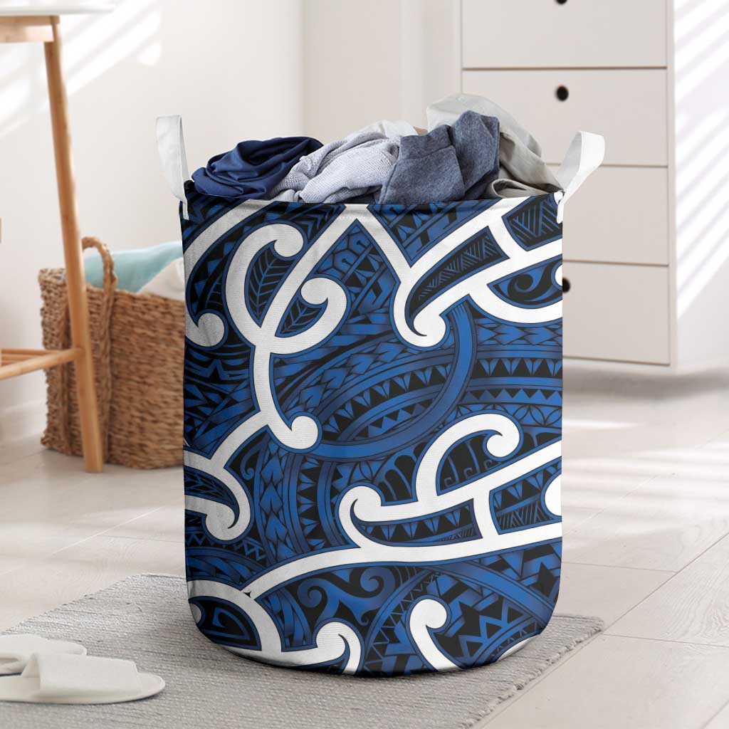 Aotearoa Maori Kowhaiwhai Laundry Basket Kikorangi Puhoro and Patiki