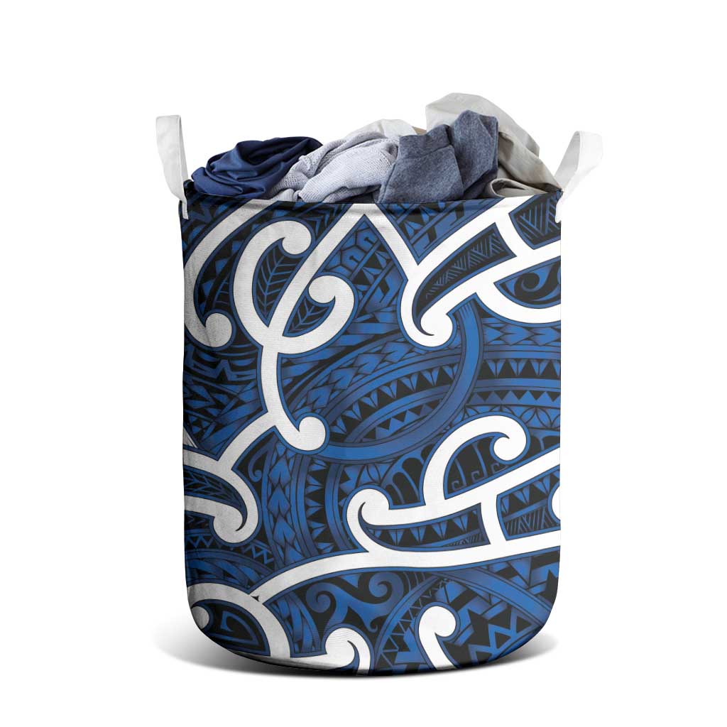 Aotearoa Maori Kowhaiwhai Laundry Basket Kikorangi Puhoro and Patiki