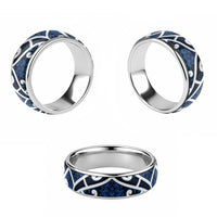 Aotearoa Maori Kowhaiwhai Classic Ring Kikorangi Puhoro and Patiki