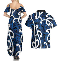 Aotearoa Maori Kowhaiwhai Couples Matching Summer Maxi Dress and Hawaiian Shirt Kikorangi Puhoro and Patiki LT9 - Polynesian Pride